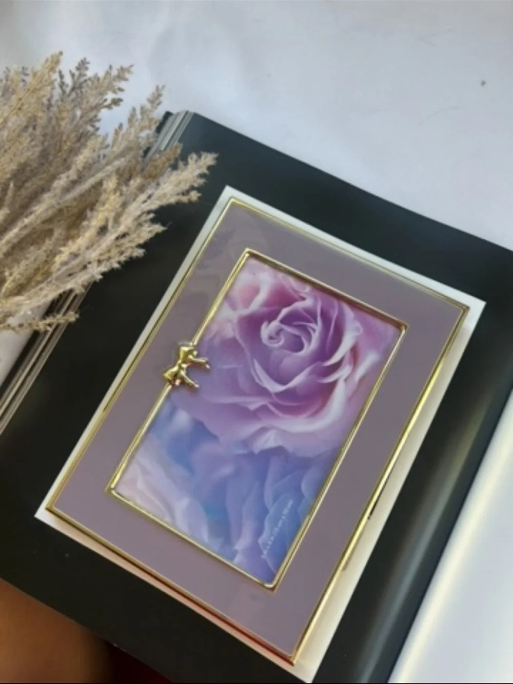 Elegant Purple Rose Glass Trinket Box with Gold Accents